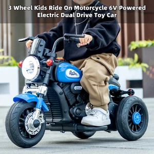 3 Wheel Kids Ride On Motorcycle 6V Powered Electric Dual Drive Toy Car Blue - Picture 1 of 16