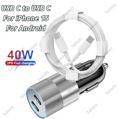 For Android iPhone 15 16 Plus Pro Max 40W PD Fast Car Charger USB-C Type C Cable - Image 1 of 4
