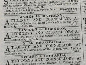 RARE LINCOLN & HERNDON LAW OFFICE AD 1857 SPRINGFIELD, ILL., COMPLETE PAPER - Picture 1 of 9