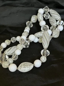 Vintage Lucite Beaded Necklace Clear & Frosted Beads Necklace 30.5" Long - Picture 1 of 11