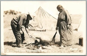 AMERICAN INDIANS SIOUX COOKING A DOG ANTIQUE REAL PHOTO POSTCARD RPPC - Picture 1 of 2