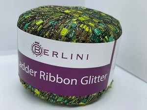 Berlini Ladder Ribbon Glitter Yarn 106 Evergreen - Greens Brown Gold - 50g 142y - Picture 1 of 4