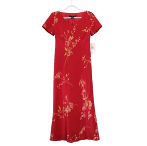 NWT Jones New York 100% Silk Maxi Dress Size 8 Red Floral Formal Wedding Guest - Picture 1 of 11
