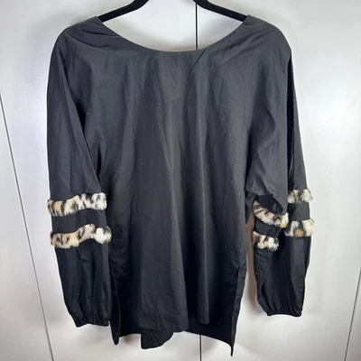 Blusa Zara Basic Mujer M Negra Manga Larga Leopardo Imitación Piel Borde Manga Foto 1 de 4