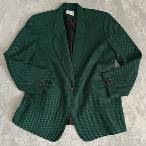 Vtg Pendleton Blazer Womens 20W Green Plaid Virgin Wool USA Preppy Equestrian - Picture 1 of 12