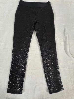 Leggings Gap Holiday Fiestas Mujer S Negro Brillante Lentejuelas Cintura Elástica Cremallera Lateral Foto 1 de 4