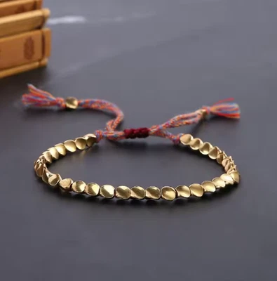 Handmade Tibetan Copper Bead Bracelet  Cotton Rope Bracelet For Protection - Image 1 of 4
