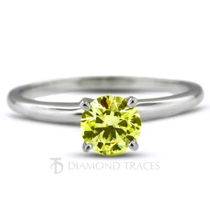 1/2ct Yellow VS2 Round Natural Diamond 14k Classic Solitaire Engagement Ring - Picture 1 of 5