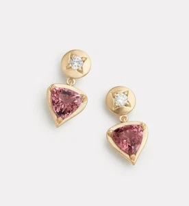 Real 10K Yellow Gold With Simulated Tourmaline & Moissanite Drop-Dangle Earrings - Picture 1 of 4