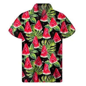 Men’s Summer Hawaiian Shirt – 3D Watermelon Graphic, Short Sleeve, Lapel Style - Picture 1 of 5
