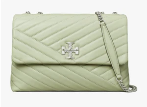 Tory Burch KIRA Chevron Convertible Shoulder Bag Pine Frost Leather Silver Chain - Picture 1 of 10