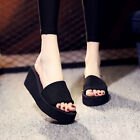 Womens Wedge Heel Peep Toe Sandals Platform Thick Soled Slippers Slip On Shoes