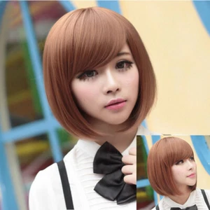 Fashion Short Light Brown Straight BOB Women Lady Cosplay Hair Wig Wigs +Wig Cap - Picture 1 of 6