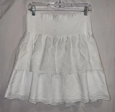 NUEVO CON ETIQUETAS Minifalda Para Mujer Lauren Ralph Lauren Ojales Bordados en Niveles Blanca Talla 6 Foto 1 de 4