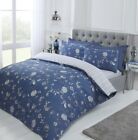 Country Toile Bird Tree Floral Striped Reversible Duvet Cover Set