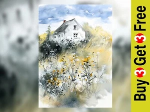 Peaceful Country Home 12"x8" Print on Matte Paper | Rustic Landscape Artwork - Picture 1 of 18