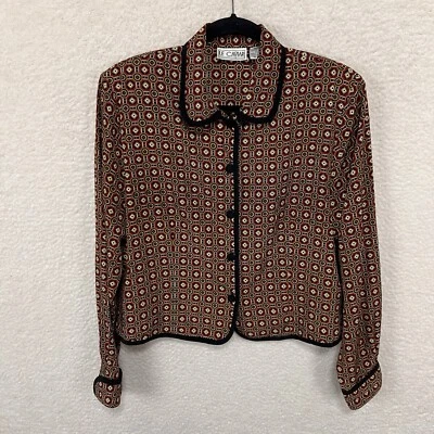 Blusa De Colección Le Caviar Estampado Geométrico Para Mujer’s M Rojo Mostaza Puños Enrollados Foto 1 de 4