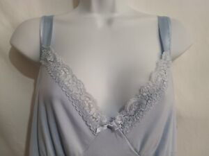 Adonna Size L Powder Blue V-neck Lace Trim 100% Cotton Short Nightgown