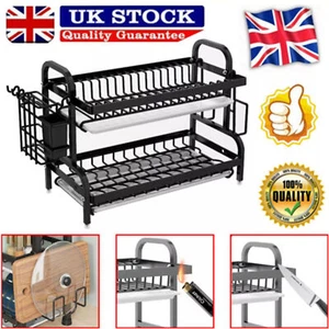 2 Tier Dish Drying Rack Plate Drainer Cutlery Holder Kitchen Organizer Storage - Picture 1 of 11