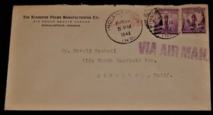 Vintage Cover,1942, INDIANAPOLIS, IN, AIRMAIL, Shaffer Frame Co, To Alhambra, CA - Picture 1 of 4