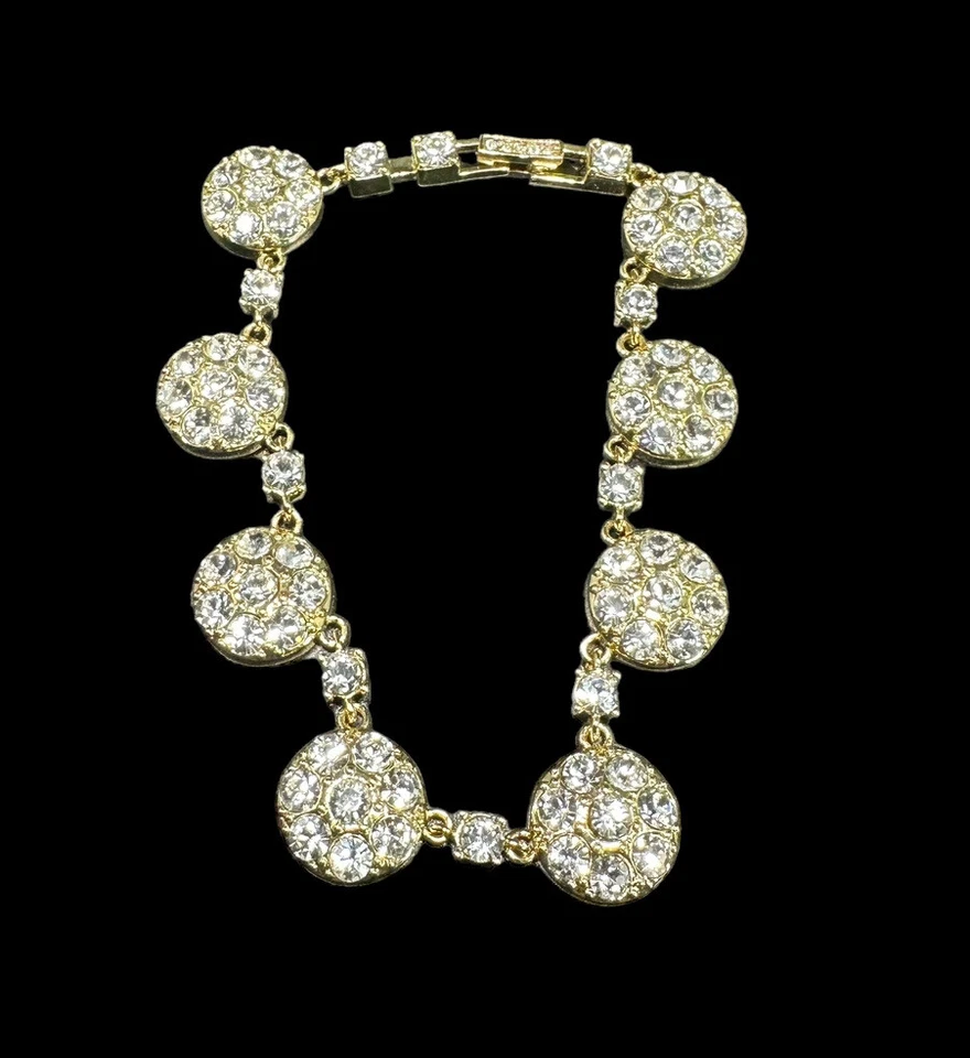 设计师 AKKAD 铺水钻手链圆形链式金色签名  — 第 1/4 张图片