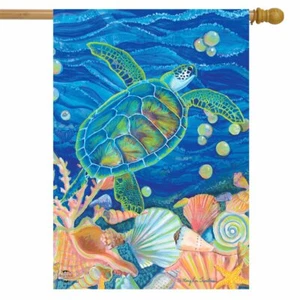 Swimming Sea Turtle Summer House Flag Nautical 28" x 40" Briarwood Lane - Picture 1 of 4