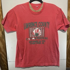 Vtg 1991 Single Stitch T Shirt Lawrence County Cotton Festival Red Retrocore - Picture 1 of 8