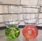 Kosta Boda Hand Blown Orange and Green Modern Signed Art Glass Wine Glasses Set 