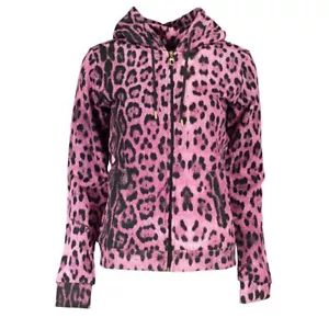 NEW! CAVALLI CLASS Pink Leopard Cheetah Print Sweater Hooded Full Zip XS-XXL - Picture 1 of 8