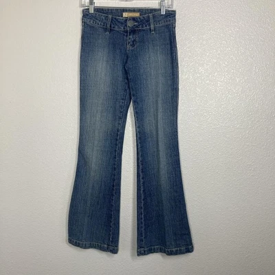 Pantalones de mezclilla JouJou Y2K para mujer talla 1 azul tiro bajo acampanados elásticos informales Foto 1 de 4