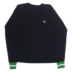 FRED PERRY Womens Jumper Black Crew Neck Tight Knit UK 10 - Picture 1 of 6