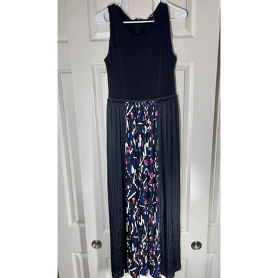 DKNY Womens Black Multi Color Sleeveless Long Maxi Dress Sz Med Pleated - Image 1 of 4