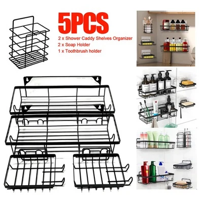 Paquete de 5 organizadores adhesivos de ducha para almacenamiento de baño y cocina Foto 1 de 4