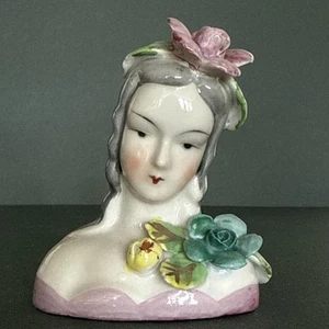 Porcelain Lady Head Bust Figurine Flowers Made in Occupied Japan 3.25” Tall - Picture 1 of 10
