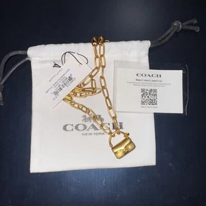 NWT Coach Mini Tabby Handbag Charm Gold Tone Brass Pendant Chain Necklace - Picture 1 of 10