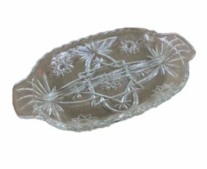 Anchor Hocking Divided Oval Relish/ Nut Dish Cut Glass Star of David EAPC - Picture 1 of 9