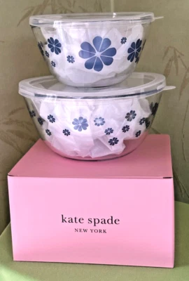 KATE SPADE NOLITA AZUL SERVIR Y ALMACENAR CUENCOS CON TAPAS (JUEGO DE 2): NUEVO EN CAJA FLOR AZUL Foto 1 de 4