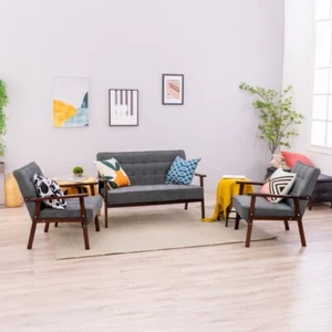 Panana Modern Fabric Loveseat Sofa Couch Upholstered 2-Seat Wood Armchair - Picture 1 of 58