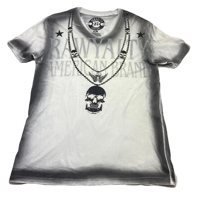 Camisa Rawyalty Couture Para Hombres Cuello en V Calavera Collar Estrás Raro Blanco Gris  Foto 1 de 4