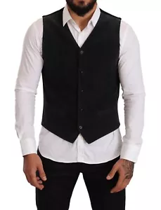 DOLCE & GABBANA Vest Black Cotton Single Breasted Waistcoat IT48/US38/M RRP $600 - Picture 1 of 9