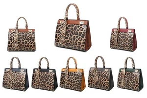 Vintage Women's patent Leopard Tote Bag Quality Large Shoulder Handbags Collage - Picture 1 of 12