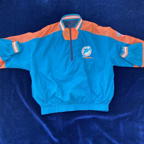 VTG Miami Dolphins Jacket XL Green Black  Reversible Chalkline 1/4 Zip Pro Playe Cover