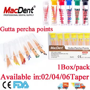 Endodoncia Gutta Percha Puntos Dental Endo Raíz Canal .02/.04/.06 Cónico 1 Caja - Imagen 1 de 41