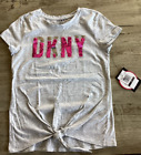New Hip girly sequence DKNY Girls' Logo T-Shirt Top (Medium 8/10, Gray)