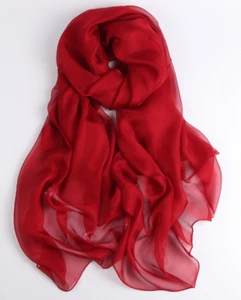 Bufanda 100 % seda grande mujer 70x43" chal envolvente sólido color puro rojo oscuro JH39 - Imagen 1 de 5