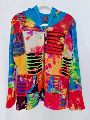 Rising International Colorful Cut Hoodie Jacket Zip Front Multi-Color XL  #16814 - Image 1 of 4