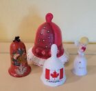 Vintage Lot 4 Redish Bells Cupid Kashmir Patchwork Canada Wood Ceramic Porcelain
