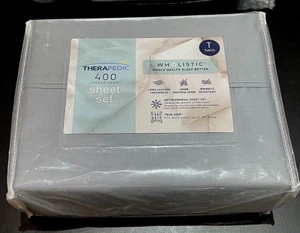 Therapedic Wholistic Antimicrobial 100% Cotton 400 TC Twin Sheet Set Gray NEW - Picture 1 of 5