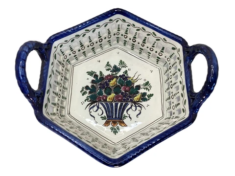 Rare Deft Polychrome Hand Painted Holland PW Octagon Fruit Porcelain Basket 7X8 Cover