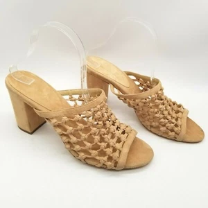 Etienne Aigner Womens Lanai Tan Leather Knotted Block Heel Slide Sandals Sz 11 M - Picture 1 of 6